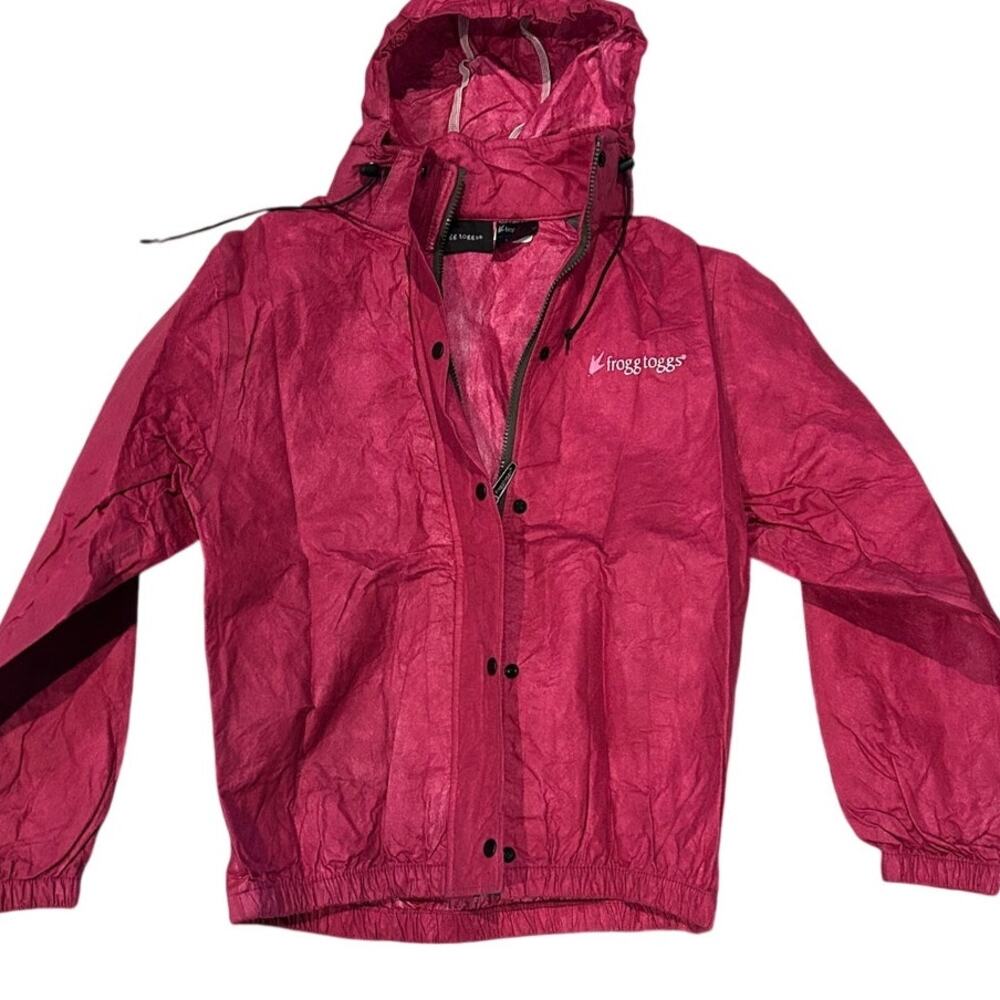 FROGG TOGGS Cherry Classic Pro Action Waterproof Rain Jacket Removable Hood Med.